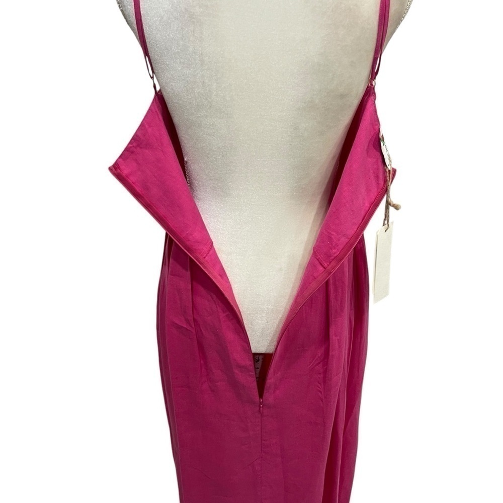Fanm Mon LORR LINEN LATRICE DRESS Fuchsia Flower Embroidered Pleats Pockets $389 - Picture 9 of 12